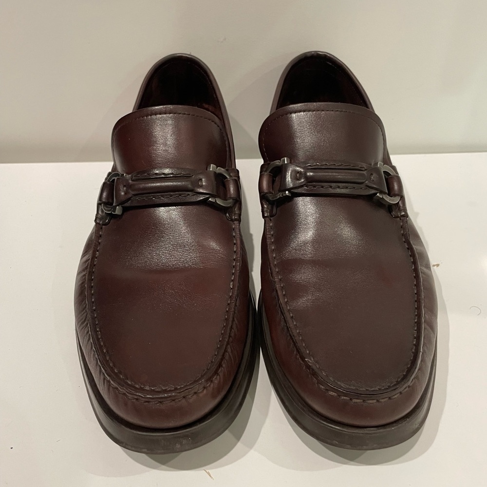 Salvatore Ferragamo Leather Moccasin Loafers with Gancini Ornament